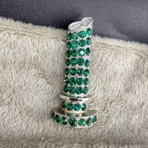 Vintage Rhinestone Brooch  Officers Start Point Silver Tone Green Signed ORA?